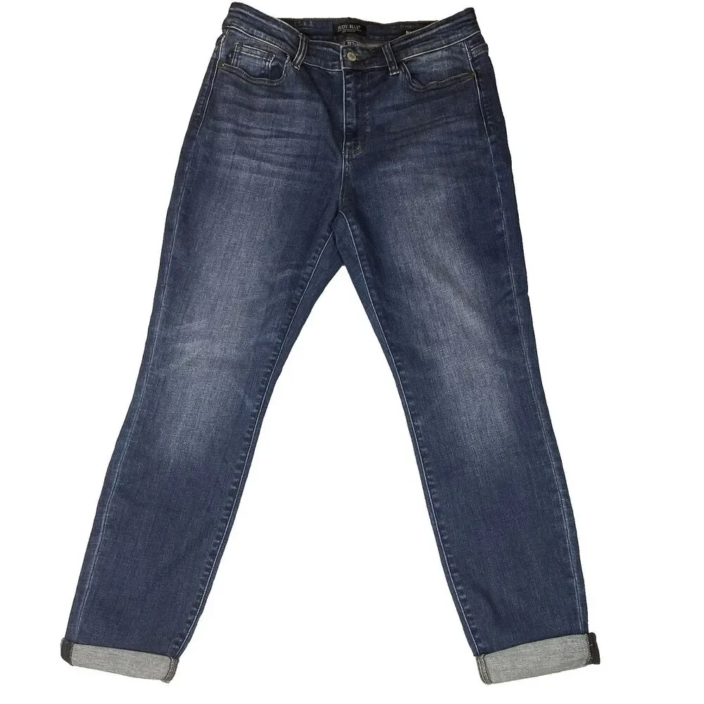 Judy Blue 82428 Slim Fit Cuffed Jeans Womens 13/31 Stretch Blue Dark Wash Denim